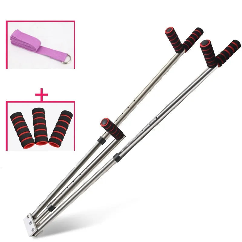 Leg stretcher with two extension bars and centre handle for home flexibility training