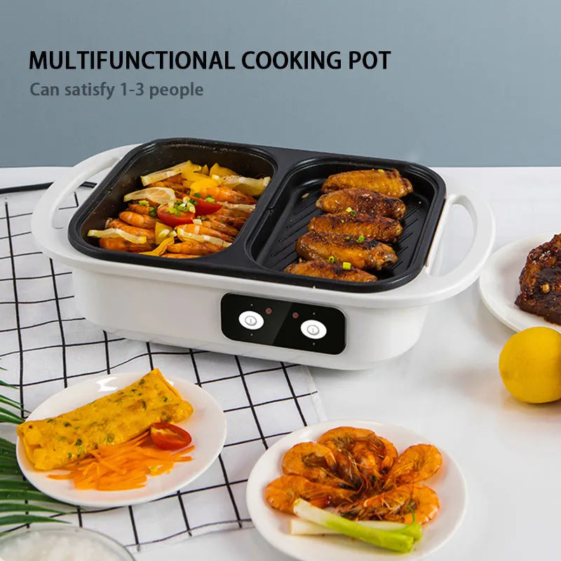 White or green dual-function electric hot pot with mechanical controls and compact design