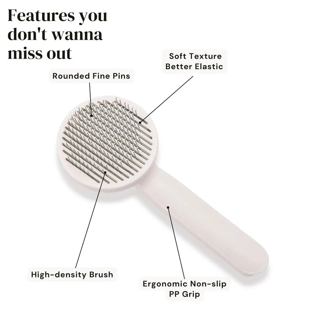 Blue self-cleaning slicker brush for dogs and cats with a non-slip rubber handle.