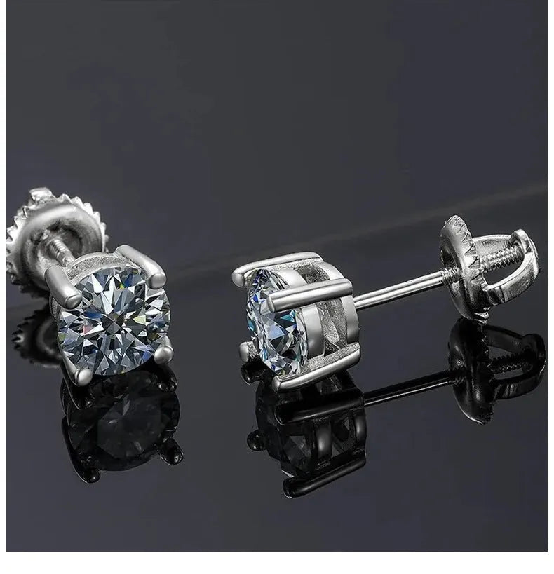 Women's geometric moissanite stud earrings with screw back fastening and four claw setting