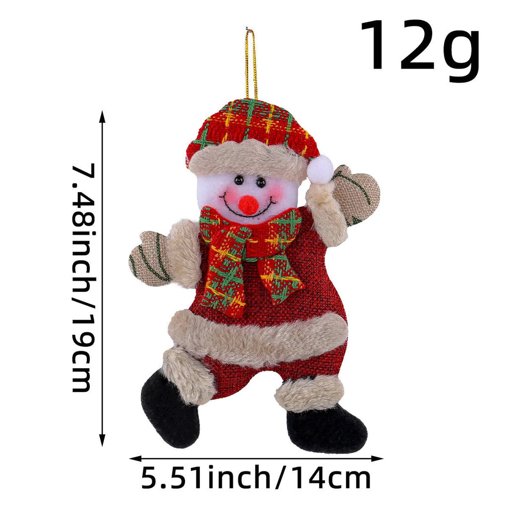 Set of 4 festive Christmas tree ornaments Santa snowman reindeer bear figures with red white scarves gold balls red bows