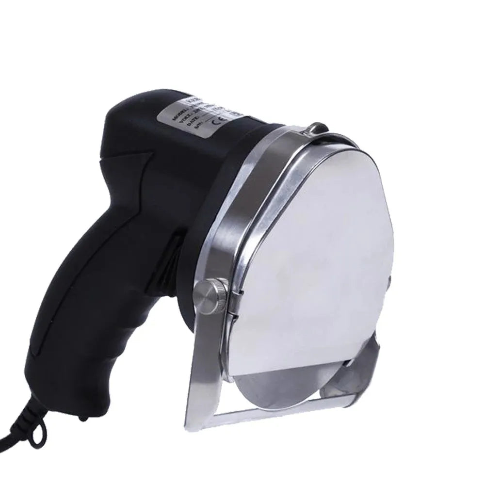 Black electric meat cleaver appliance with 80W motor and EU plug for cutting meat products.
