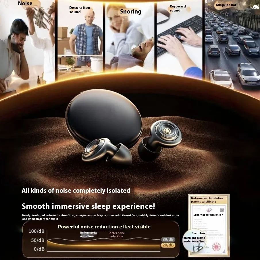 Earplugs for sleep and noise reduction with ear cap storage bag in dark night black
