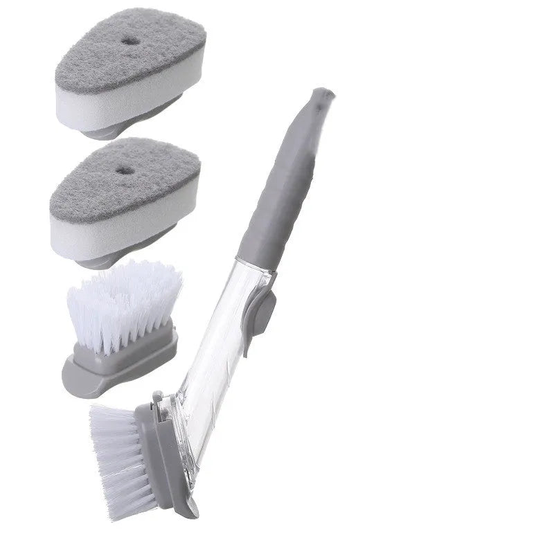 2-in-1 long handle cleaning brush with removable brush head and sponge for kitchen