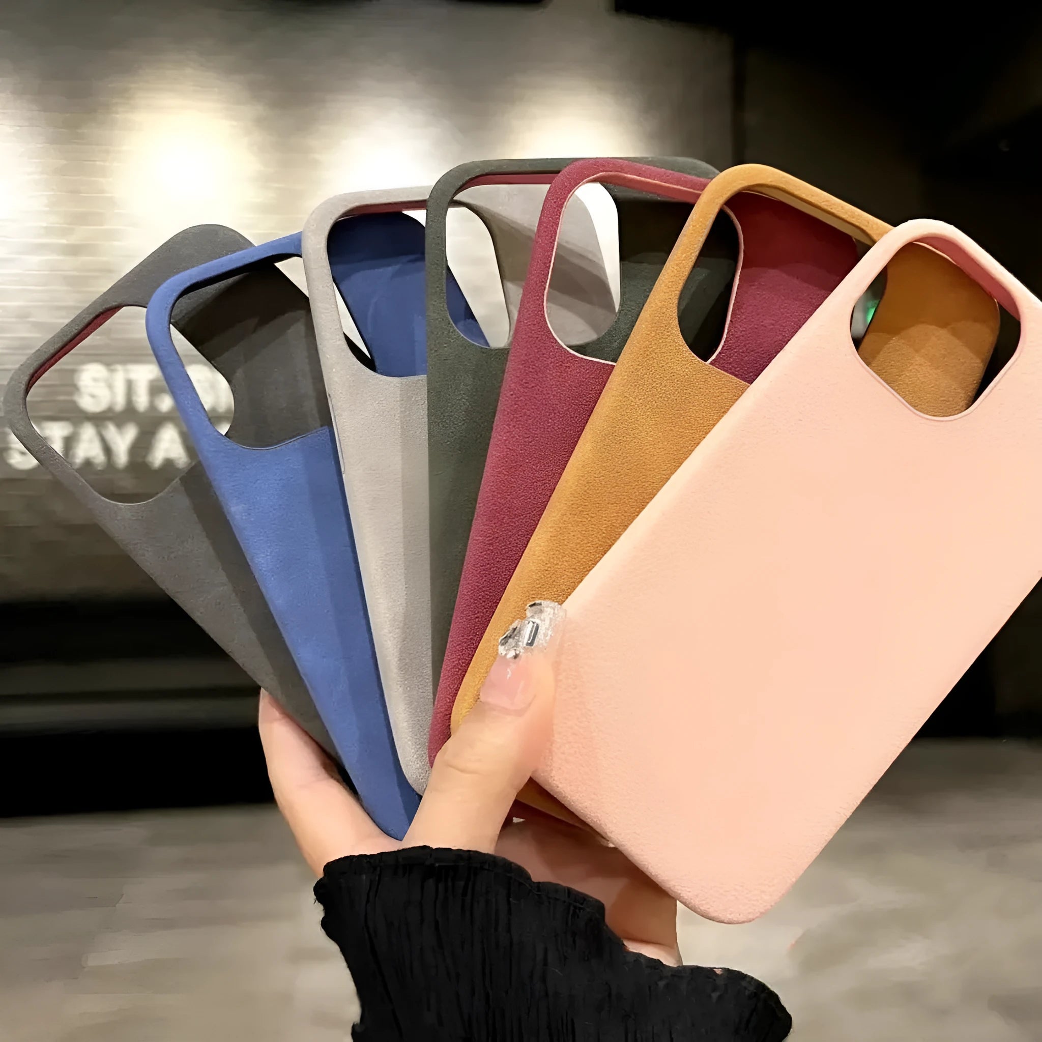Imitation leather suede phone case in light grey with frosted finish for iPhone 16 Pro Max