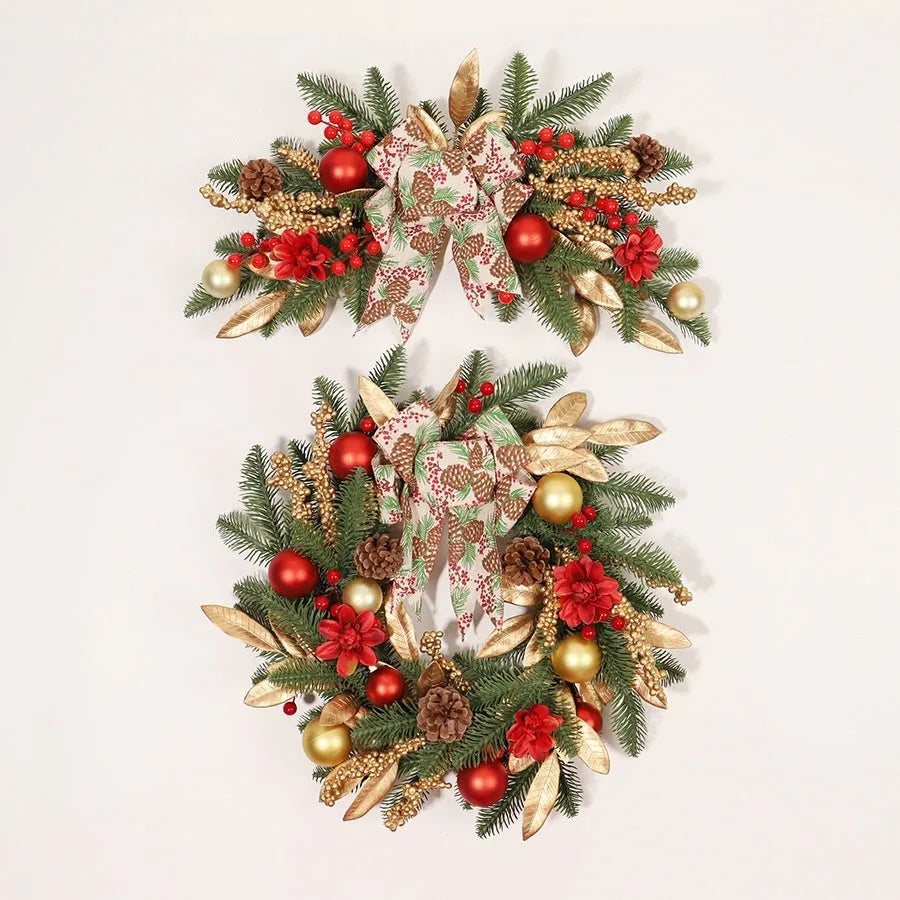 American country style plastic Christmas garland draped on a stair bannister with optional LED lights.