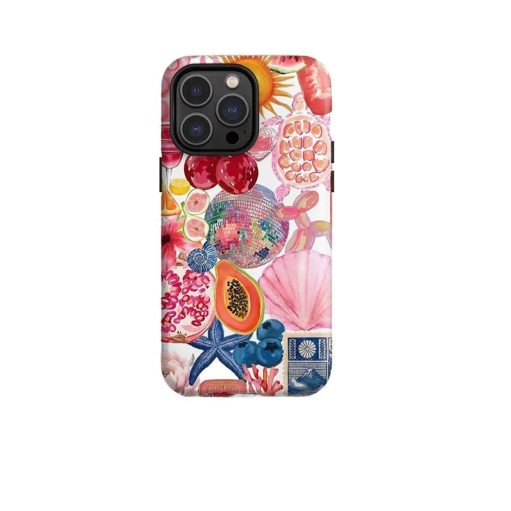 Creative minimalist marine bio printed phone case in white, double-layer feilin film shell for iPhone 11 to 16