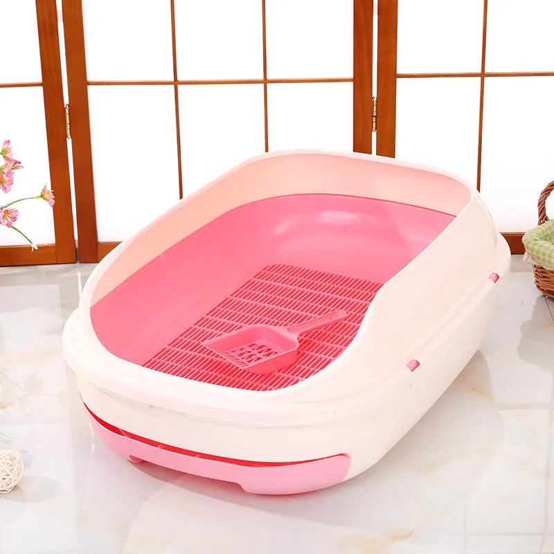 Semi-closed double layer cat litter box with grid drawer, large size 51x40.5x20.5cm, PP plastic, gray colour option