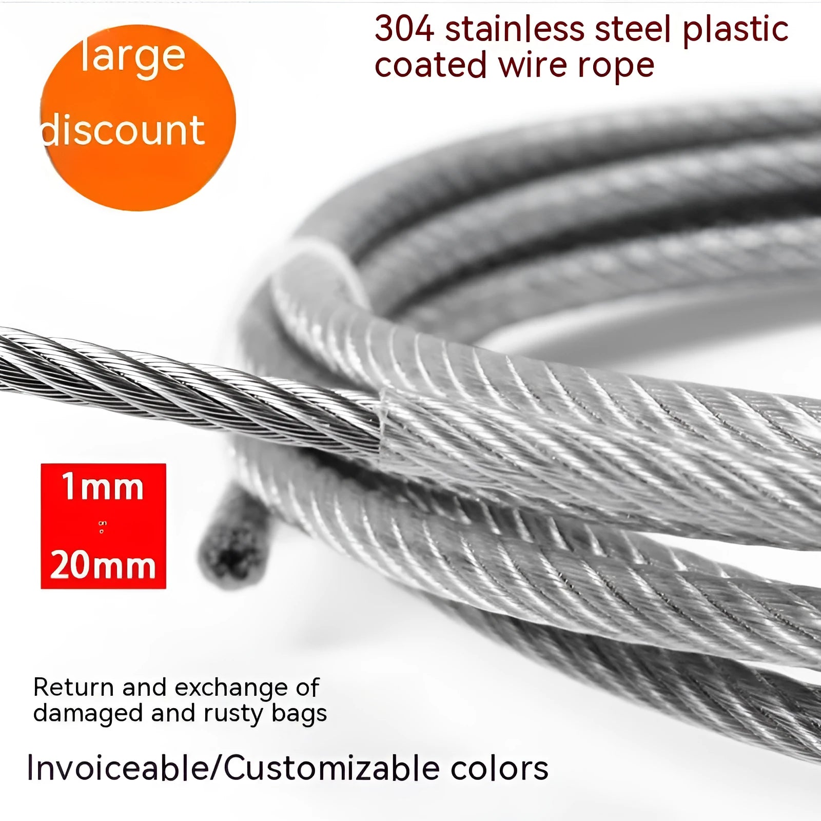 304 stainless steel anti-theft security wire rope showing flexible multi-strand construction