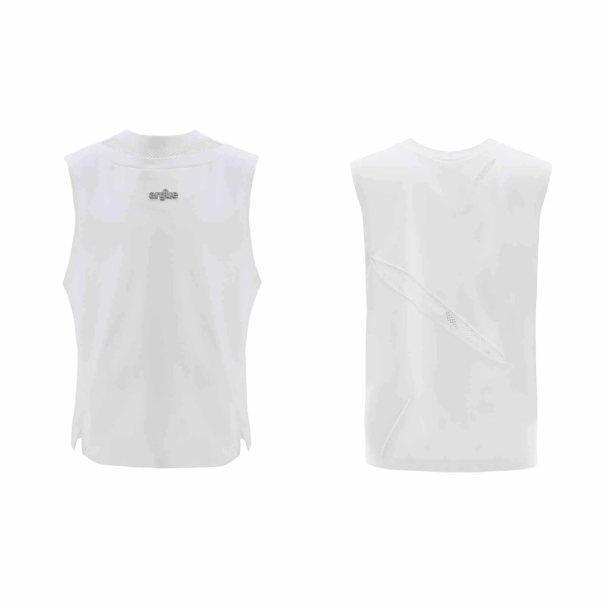 Niche 3D cutting hollow mesh sleeveless vest in black slim fit with metal decoration
