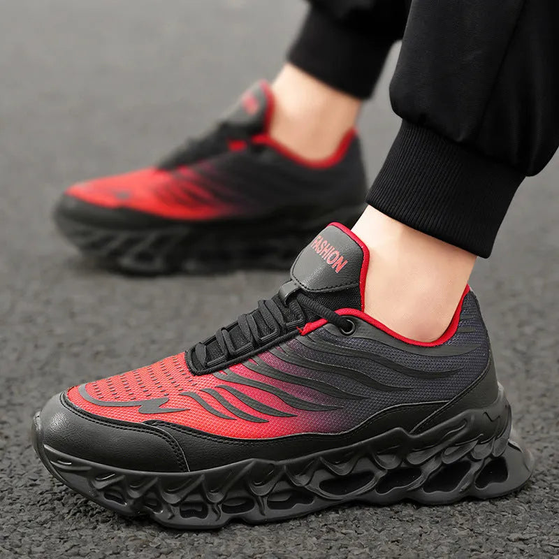 Men's lace-up thick-soled daddy sneakers in Black Grey with mesh upper and PU sole