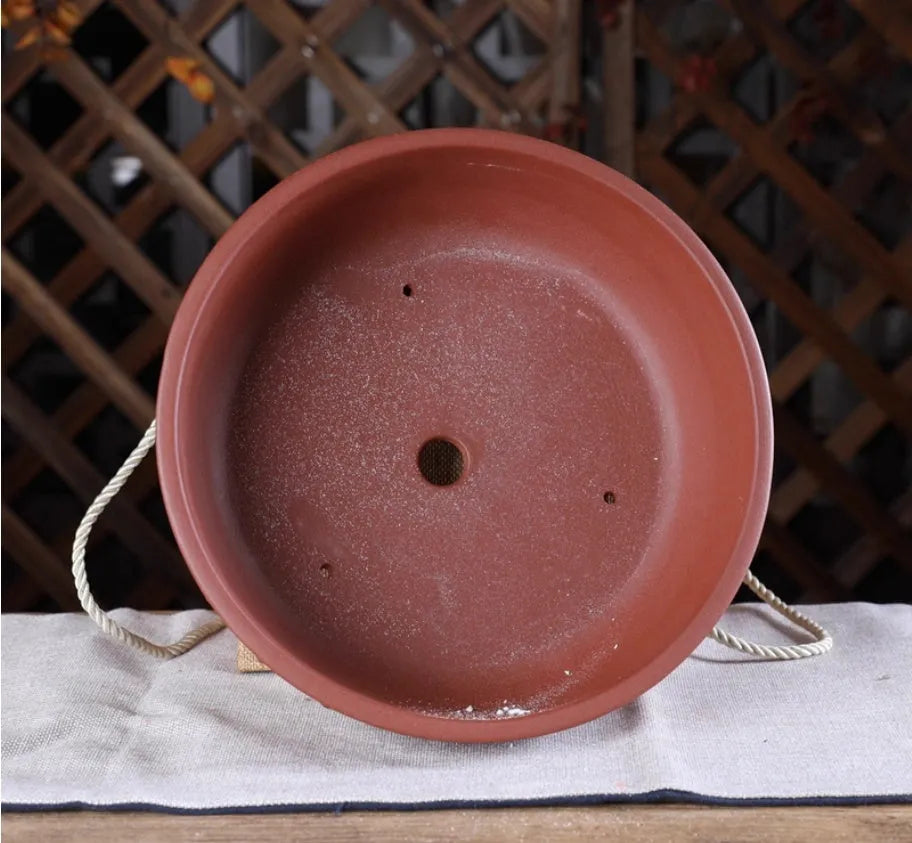 Chinese style ceramic flowerpot with purple clay finish, drum nail shape, indoor tabletop use, 16.5cm inner diameter