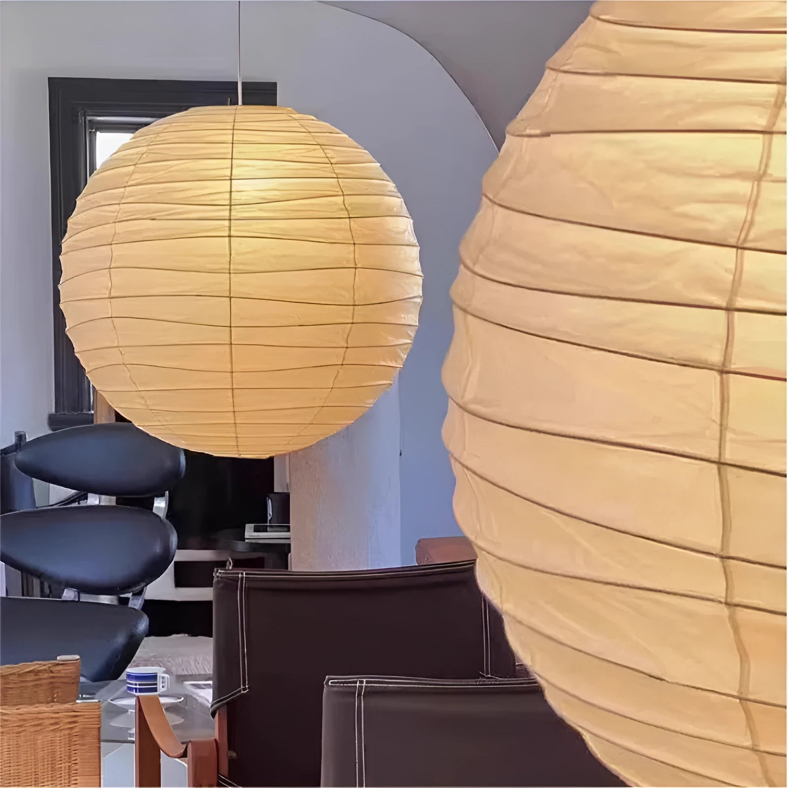 Spherical Japanese-style rice paper chandelier in 30cm and 45cm diameter options