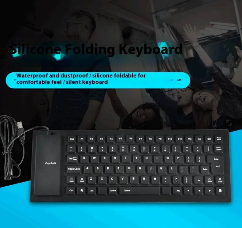 85-key wired silicone mute keyboard in black blue pink purple with USB cable