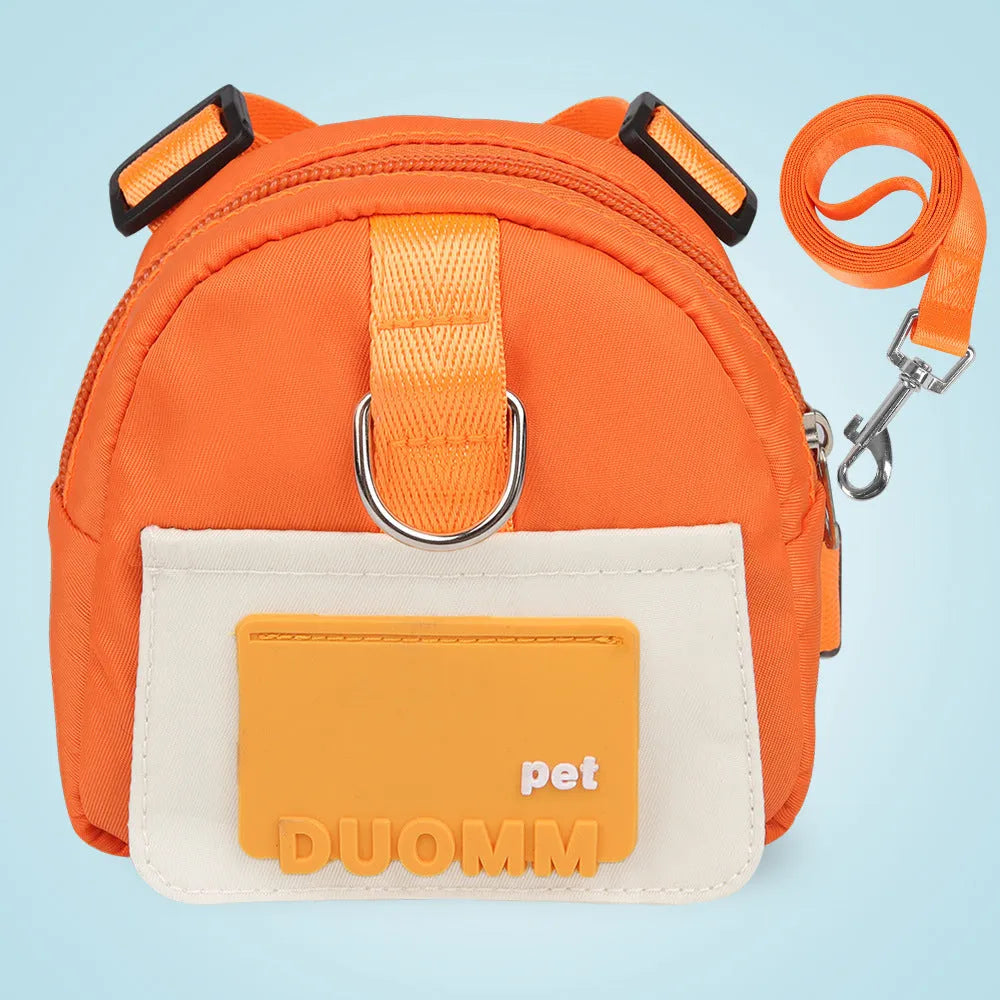 Blue multifunction dog backpack with adjustable harness, storage compartment, and attached tow rope on medium-sized dog