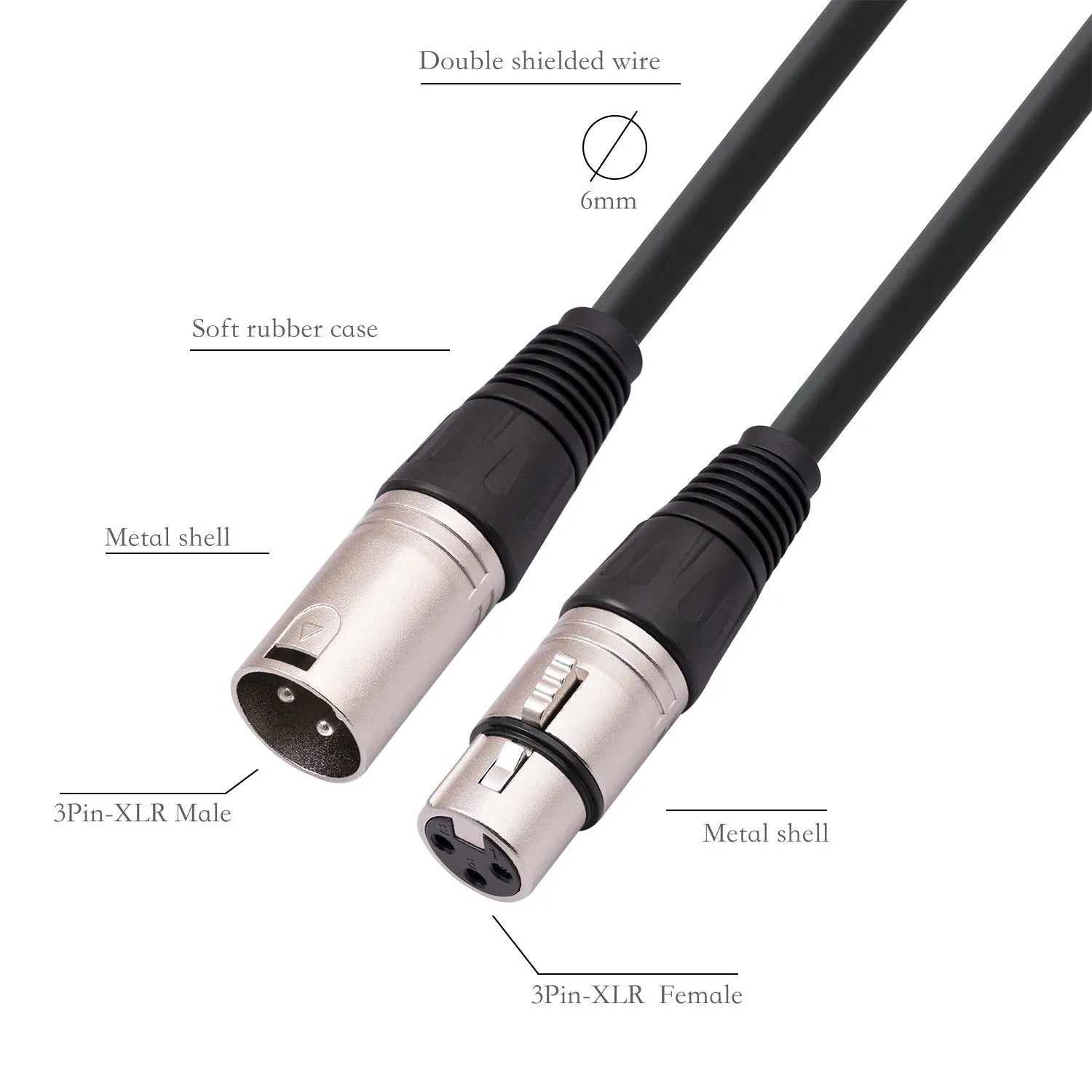 Full balance cannon microphone audio cable 1.8m with nickel-plated XLR connectors, black colour option