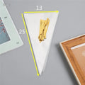Clear triangular plastic packaging bag with a white tie wire closure, shown in three different sizes.