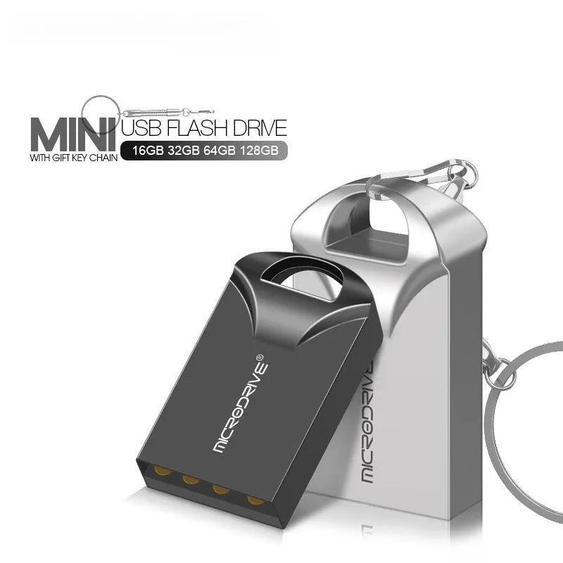 Mini black and silver metal USB flash drive with compact 23mm design