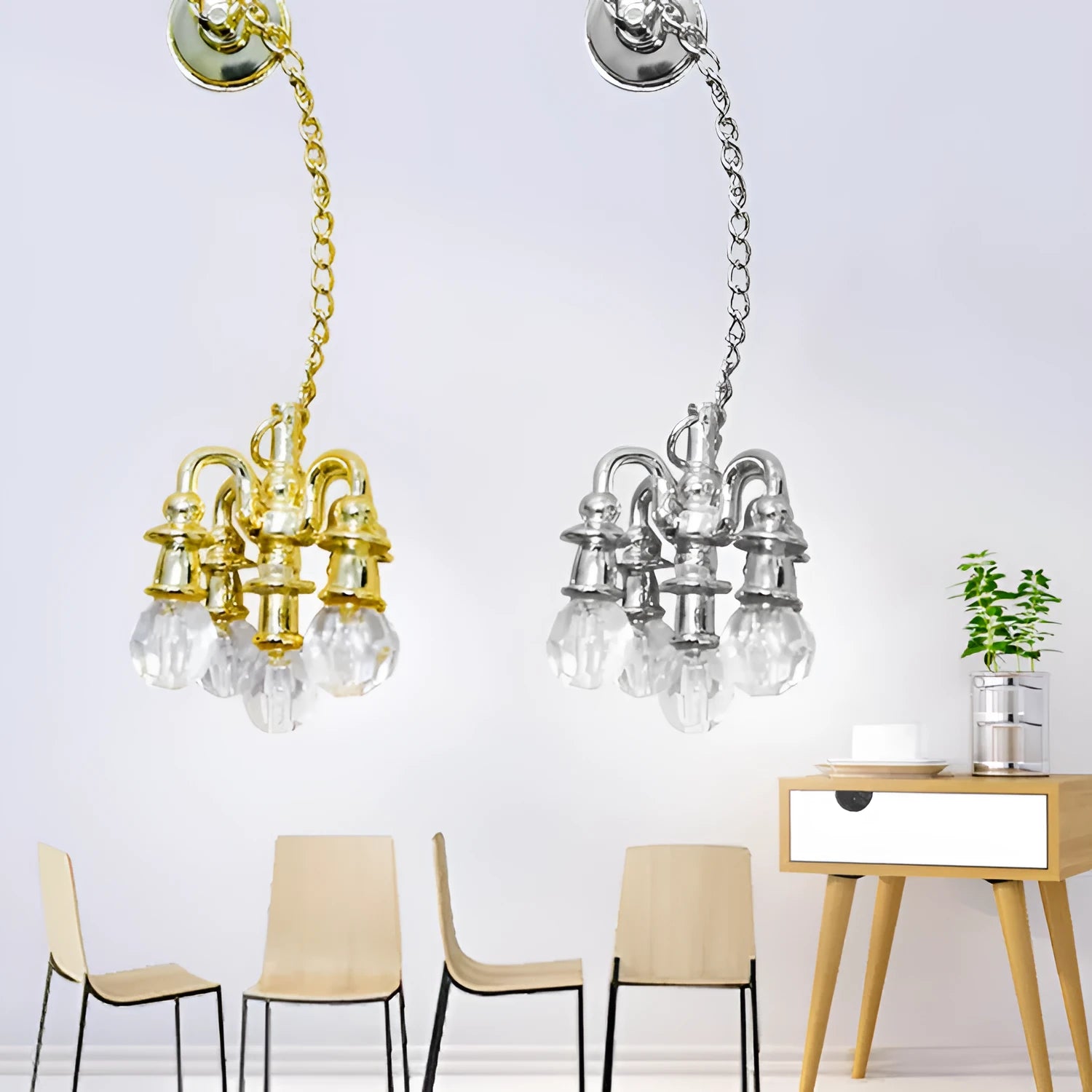 Mini retro metal ceiling light photo prop decoration in gold and silver 5x2cm