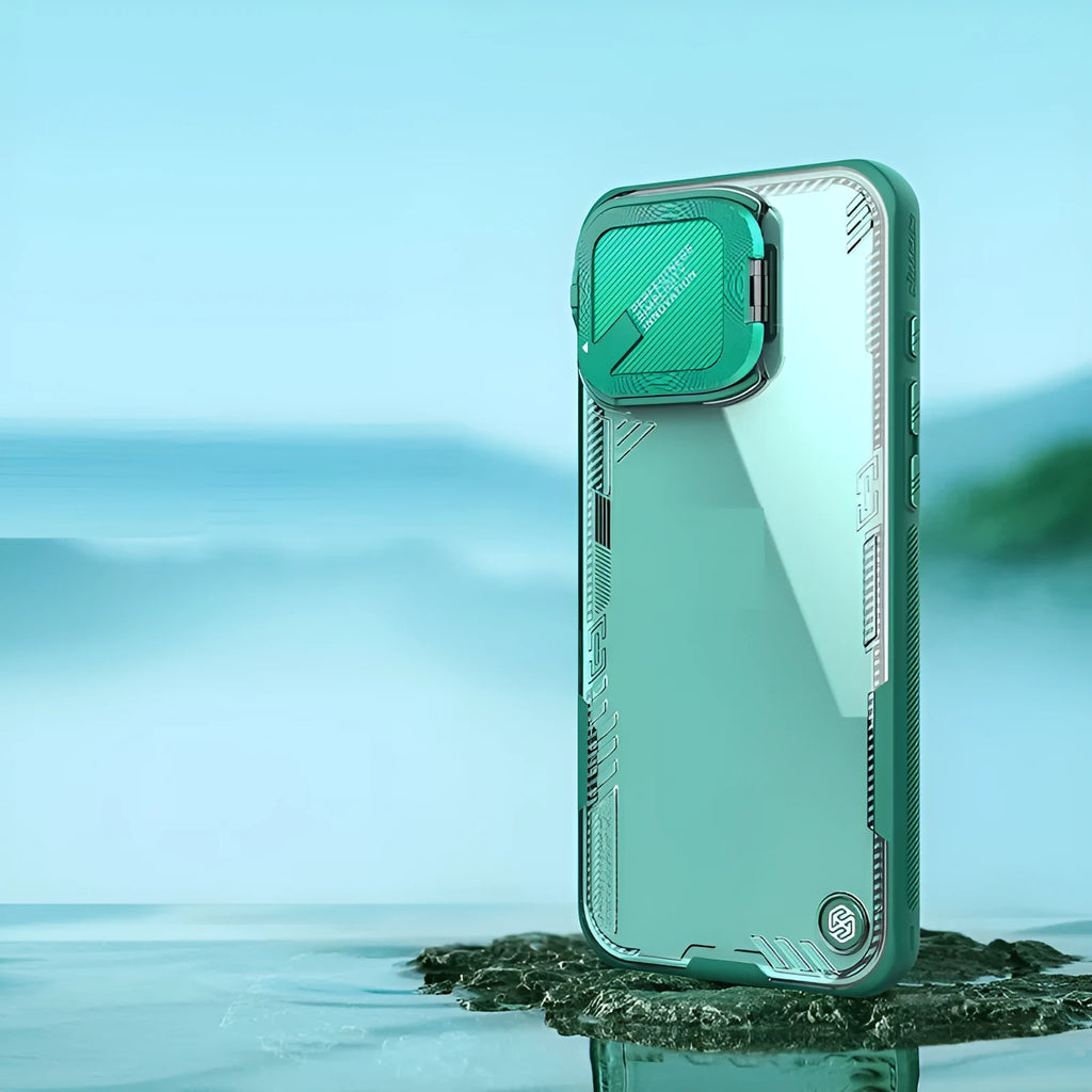 Ice phone case with lens cap bracket for iPhone 16 Pro Max in black covered version