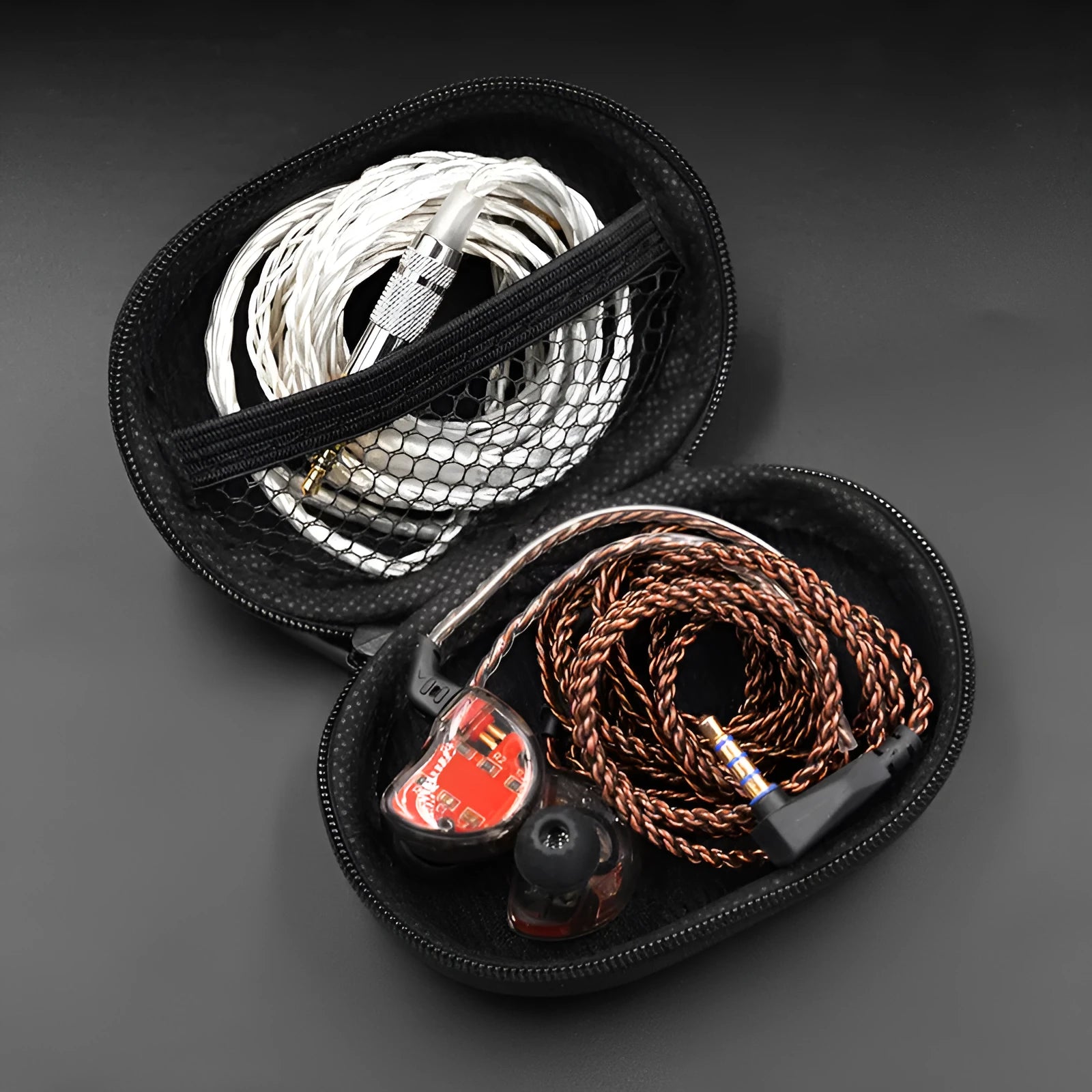 Black oval leather earphone storage bag for EDX PRO, ZEX PRO, EDSDQ6S, ZESEDA, and EDX Super models