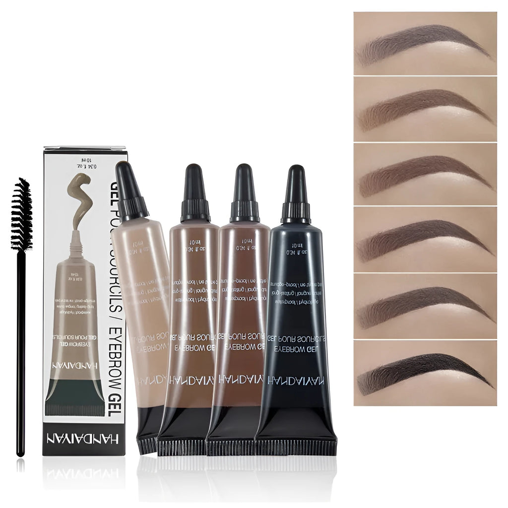 Eyebrow henna gel cream with brush, available in six shades including black and brown, waterproof long-lasting formula