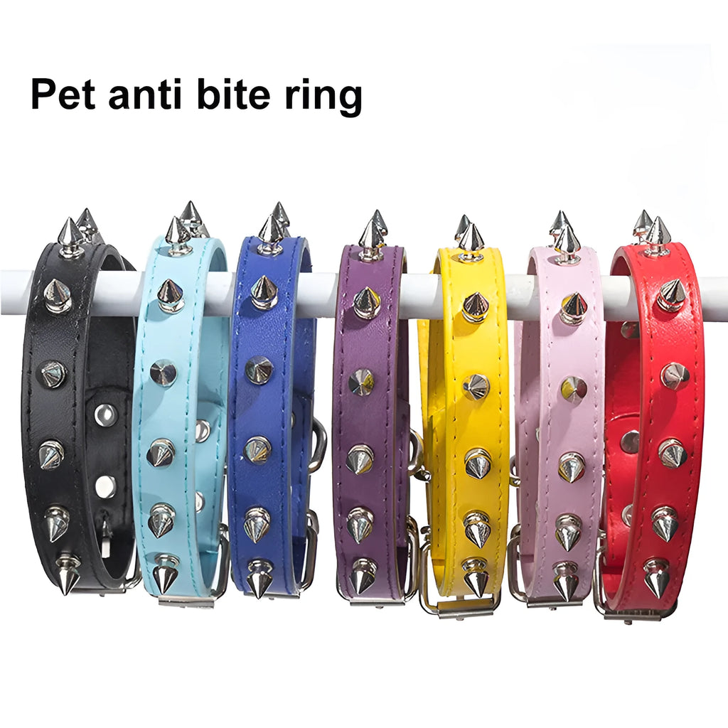 Studded PU leather dog collar in various colours with metal decorations and alloy fastener