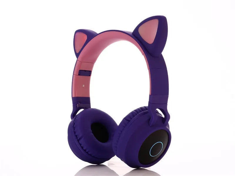 Cartoon cat ears wireless Bluetooth gaming headset in pink colour with bilateral stereo speakers