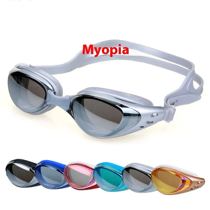 Opt6100 waterproof anti-fog myopia swimming goggles with PC lenses in black frame