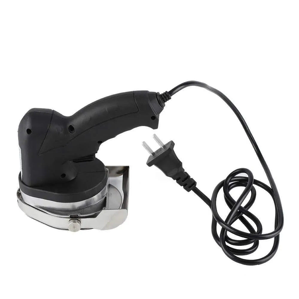 Black electric meat cleaver appliance with 80W motor and EU plug for cutting meat products.