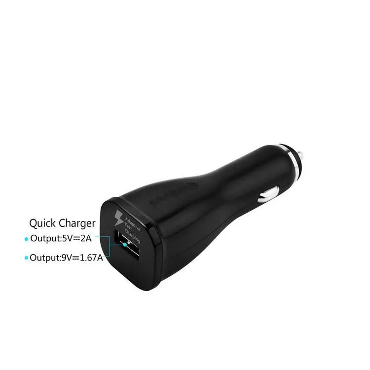 White QC2.0 fast car charger with single USB port for smartphone charging