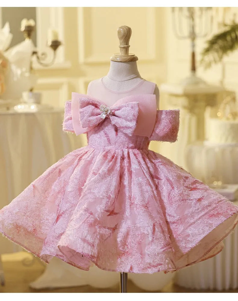 All-match off-shoulder girls' bowknot pettiskirt in pink cotton polyester for height 90-160cm