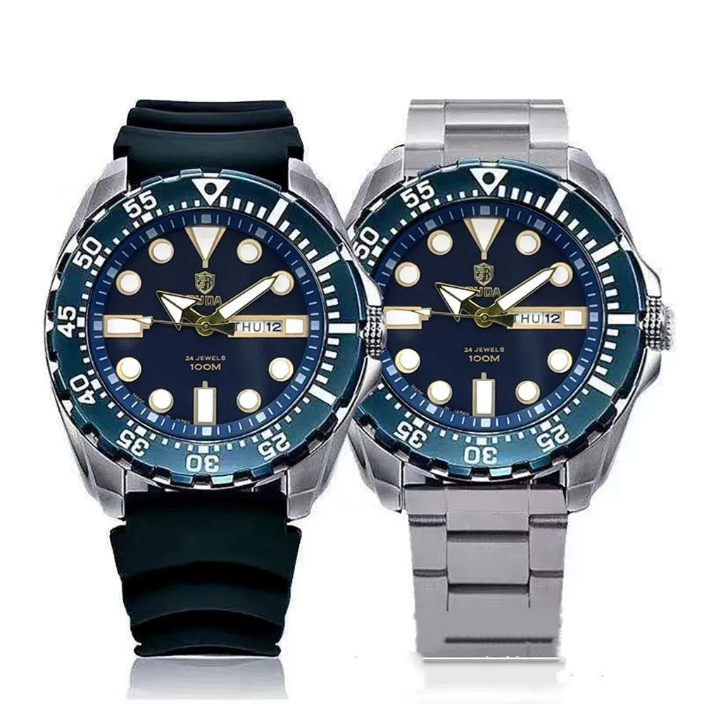 Men's waterproof luminous quartz watch with 15mm steel case and sports-style design