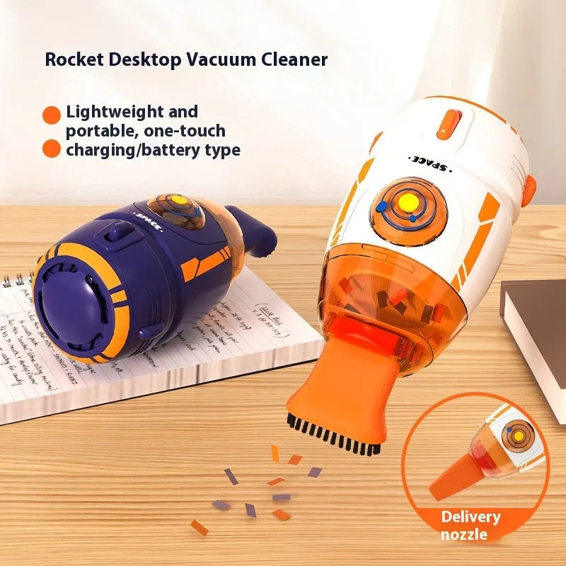 USB rechargeable desktop vacuum cleaner in blue with handheld design for keyboard cleaning