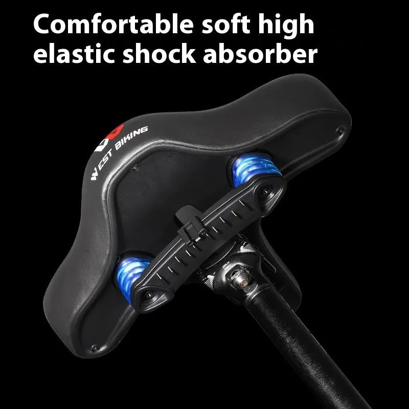 Black bicycle saddle cushion made from leather and polyurethane foam for shock absorption