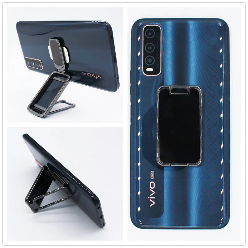 Foldable mobile phone holder with ring buckle adjustable stand and magnetic car bracket