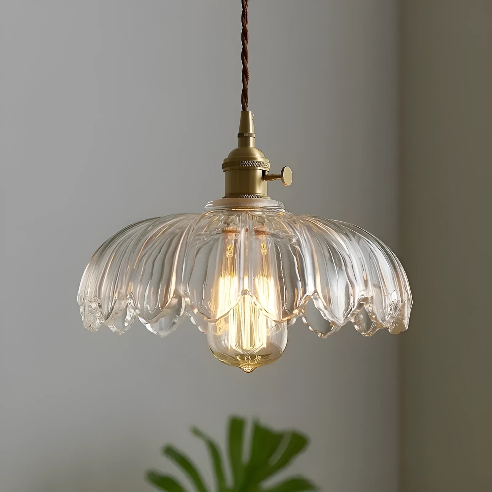 Brass ceiling chandelier with amber glass shade 26cm diameter, suitable for dining room or cafe