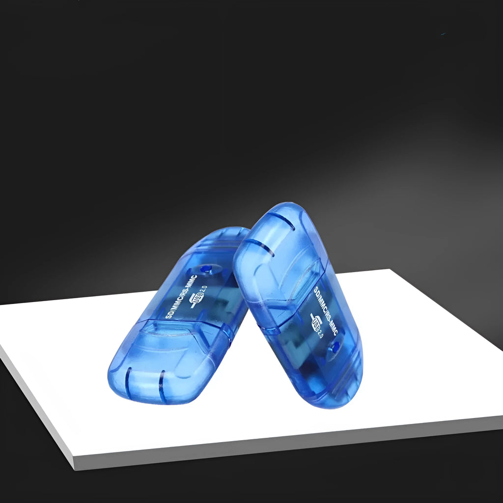 Transparent plastic USB card reader with LED illumination options for SD microSD MS memory cards