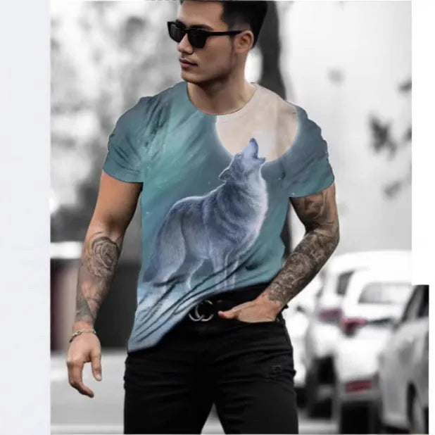 Retro 3D animal print men's short-sleeved T-shirt in bird eye cloth fabric