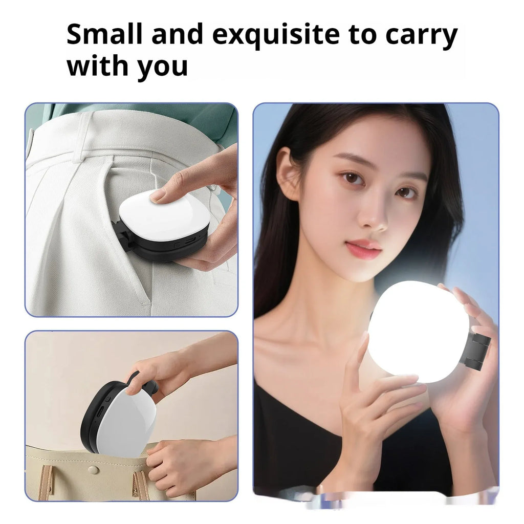 Black and white magnetic mobile phone fill light with mini mirror and three colour temperatures
