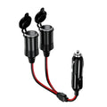 Y8 cigarette lighter extension cable 12V 24V 250W with Bakelite housing and dual USB ports on black background