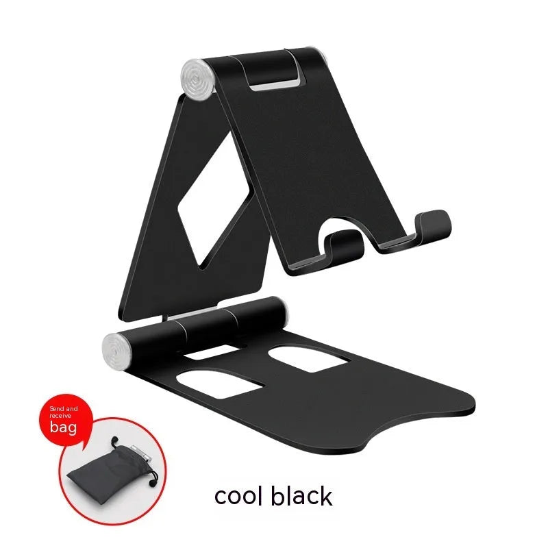 Aluminium alloy folding mobile desktop stand in metallic finish on a desk