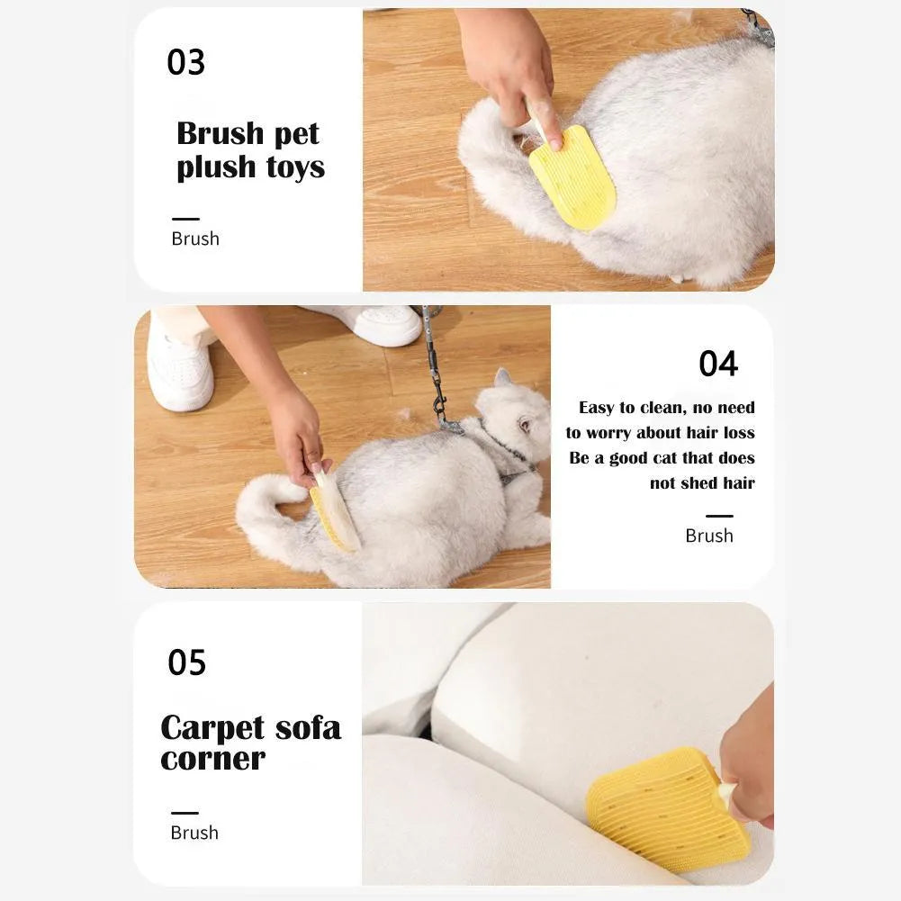 Soft silicone foldable pet hair brush in green, blue and yellow, used for grooming cats and dogs