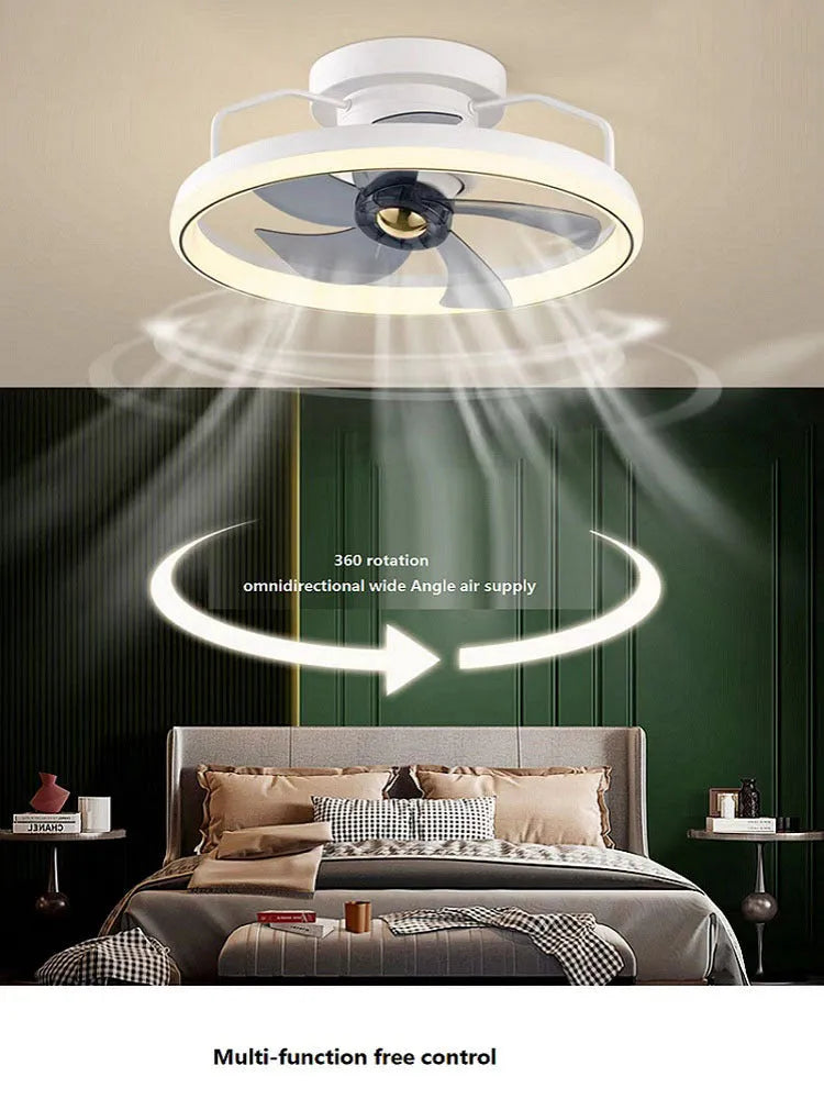 Modern ceiling fan lamp with integrated light, 500mm diameter with white acrylic shade and PC blades.