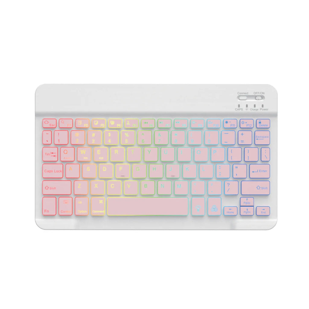 10-inch wireless Bluetooth keyboard with colourful backlight for tablets and mobile phones.
