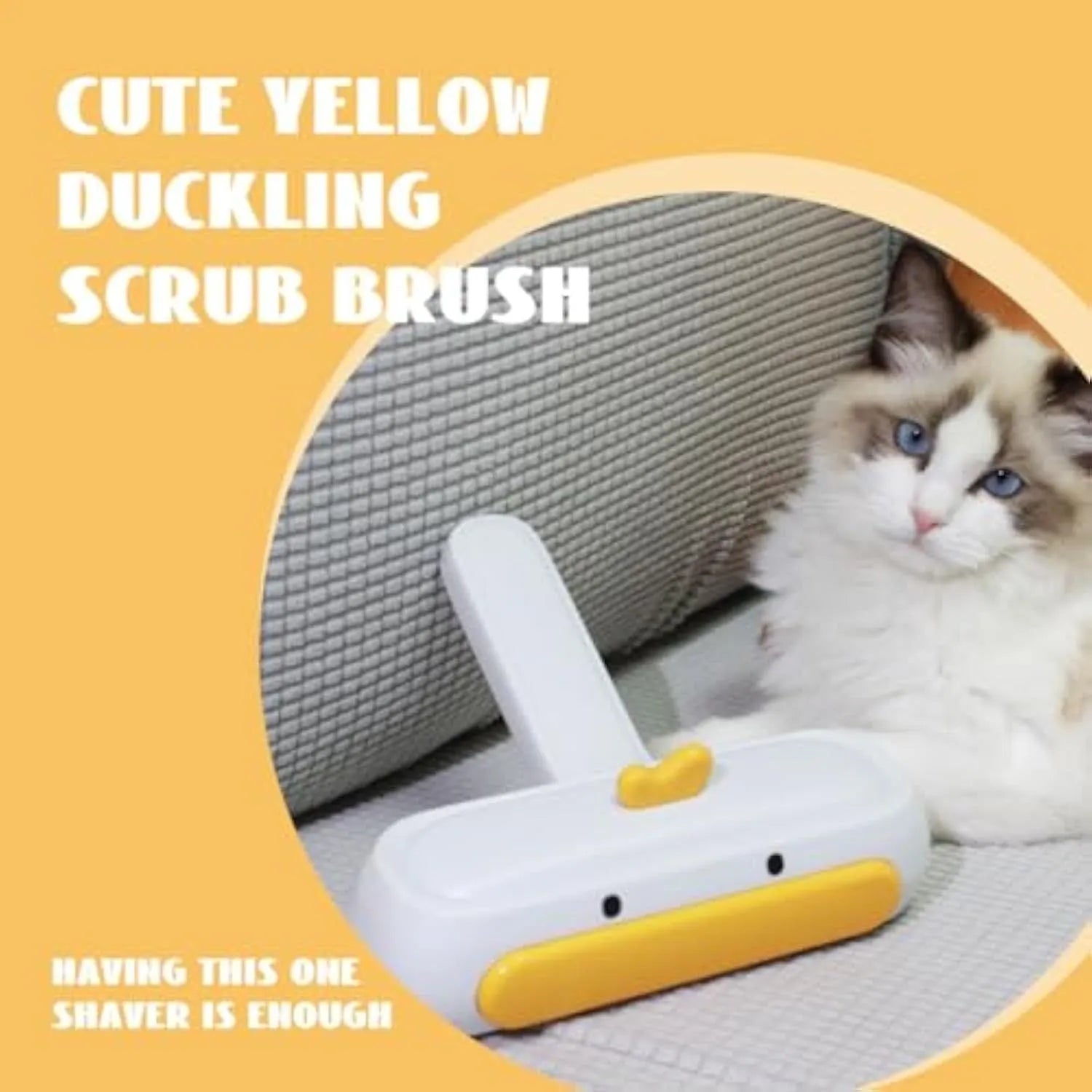 White portable pet hair remover with yellow duck design for furniture and car seat cleaning