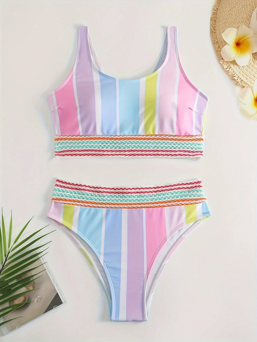 Women's striped bikini swimwear set in polyester spandex fabric for swimming sports
