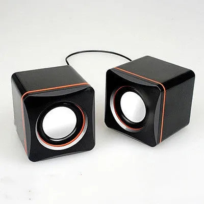 Black square USB-powered 2.0 computer speaker for desktop audio enhancement