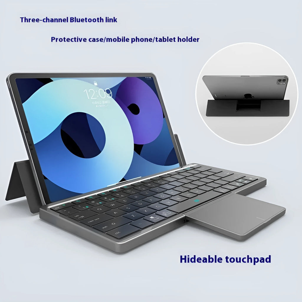 Wireless Bluetooth keyboard with touch pad in leather sheath stand for iPad and mobile phones