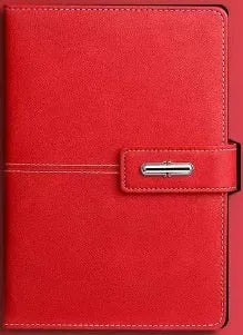 A5 notebook with PU leather cover in choice of colours including black, red, green, blue and orange.